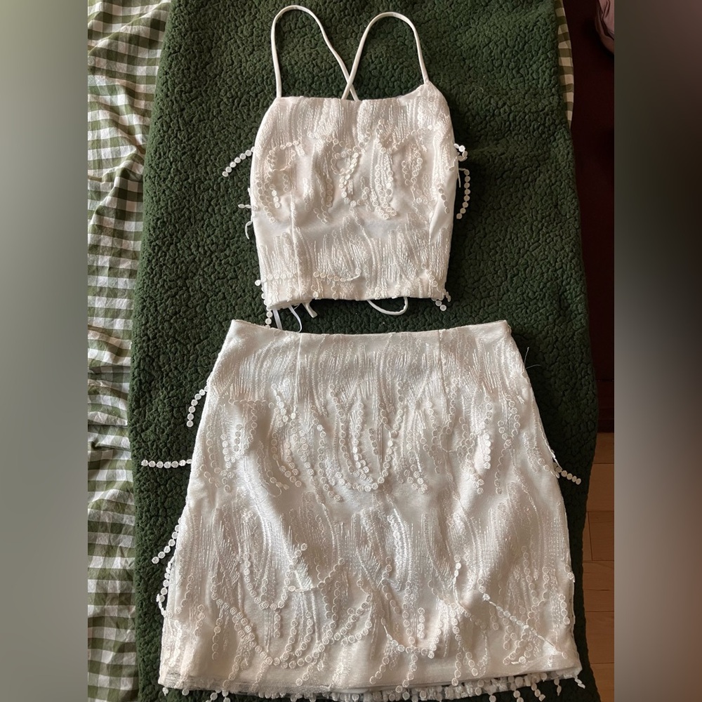 Lulu's White Fringe Two-Piece Skirt Set
